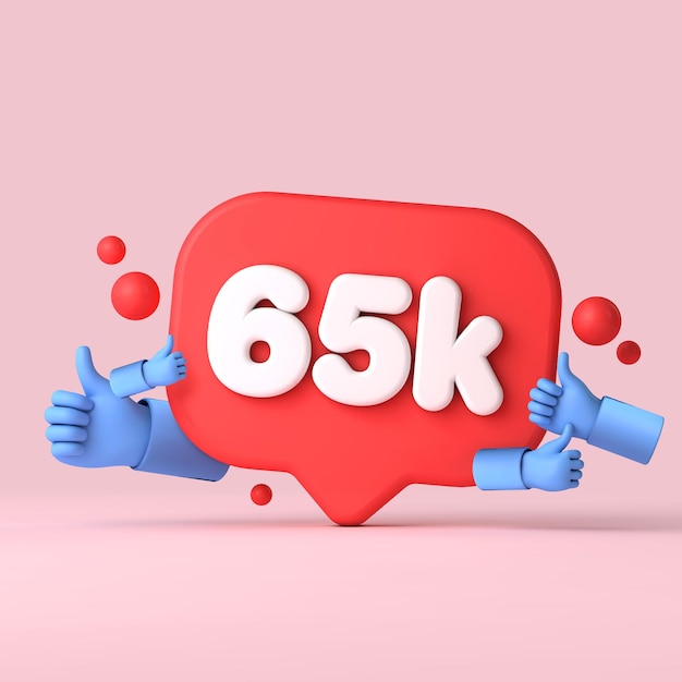Mil seguidores banner de mídia social polegares para cima d renderização