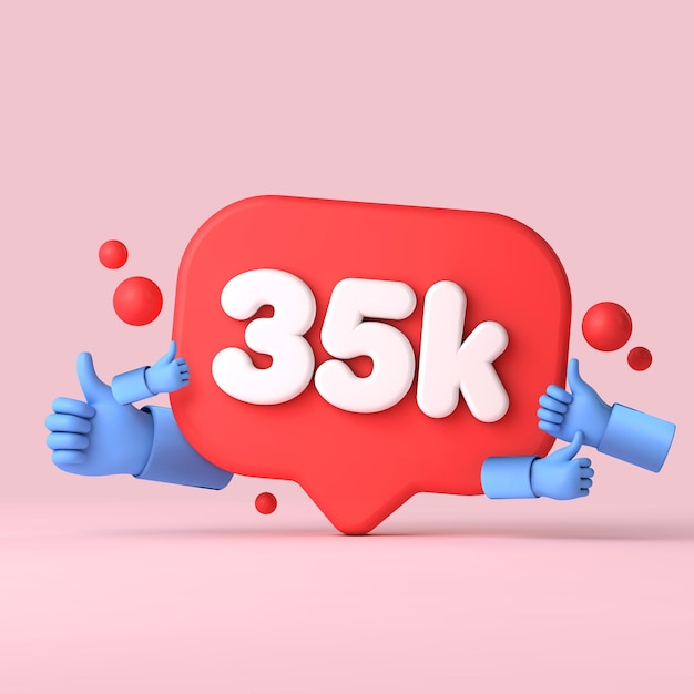 Mil seguidores banner de mídia social polegares para cima d renderização