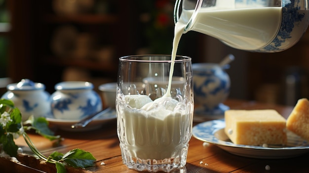 Milch in ein Glas gießen