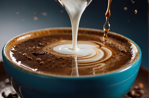 Milch in eine Kaffeetasse gießen