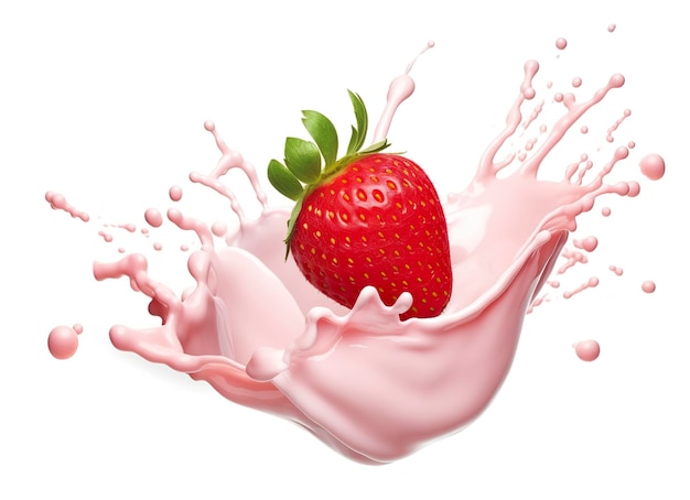Milch- oder Joghurt-Spritz mit Erdbeeren isoliert auf weißem Hintergrund 3D-Rendering