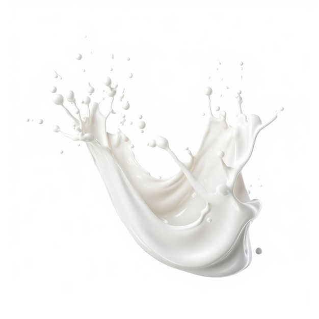 Milch oder weiße Flüssigkeitsspritzer isoliert auf weißem Hintergrund