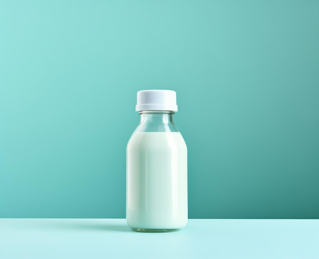 Milchflasche auf blauem Hintergrund