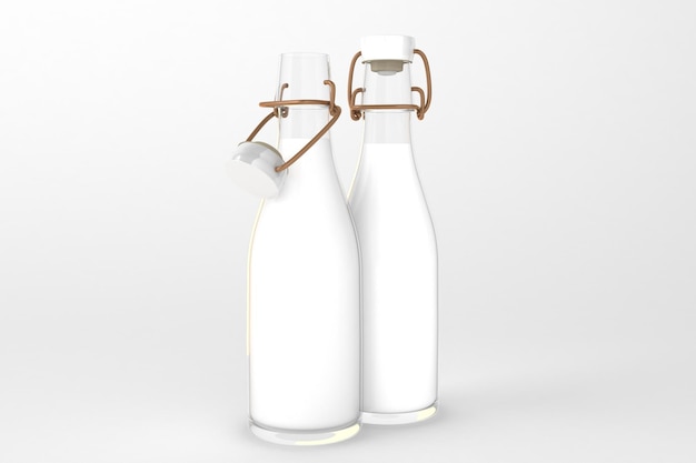 Milchflaschen, Vorderseite, Freigestellt, In, Weiß, Hintergrund