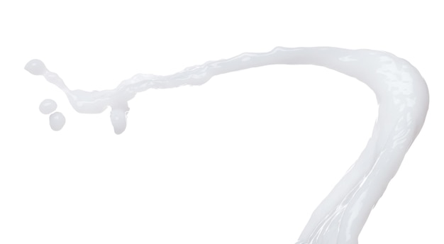 Milchjoghurt weiße Wassertröpfchenform Fliegen spritzen Milchlotion gießen schwimmen in der Mitte der Luft Milch Feuchtigkeitscreme Explosion werfen flattern Weißer Hintergrund isolierter Hochgeschwindigkeitsverschluss Gefrierbewegung