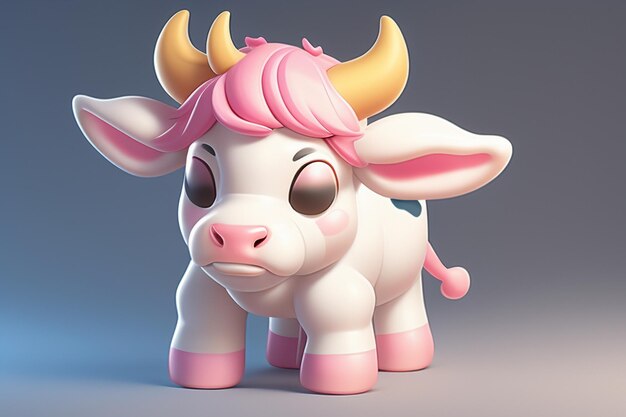 Milchkuh-Illustration, 3D-Rendering, Spielfigur, Symbol, Cartoon, niedliche Milchkuh, Tierwerbung