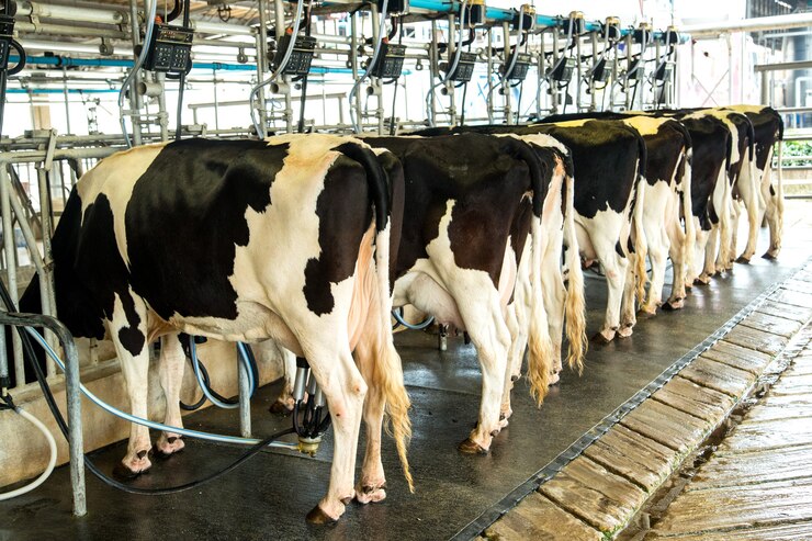 Milchmelkmaschine produziert frische Milch an den Kunden