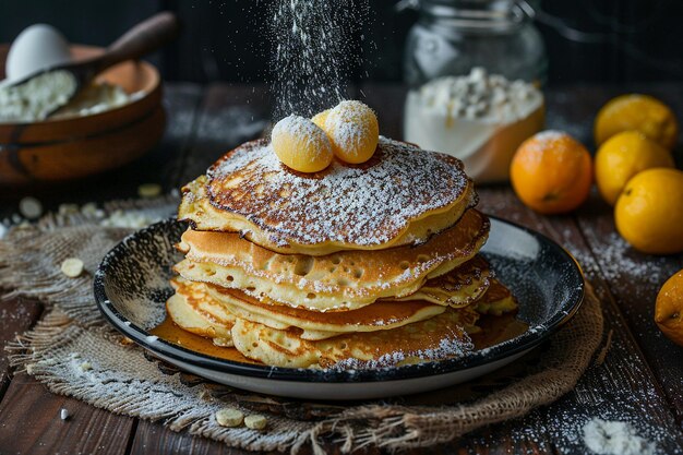 Milchpulver über Pfannkuchen gestreut