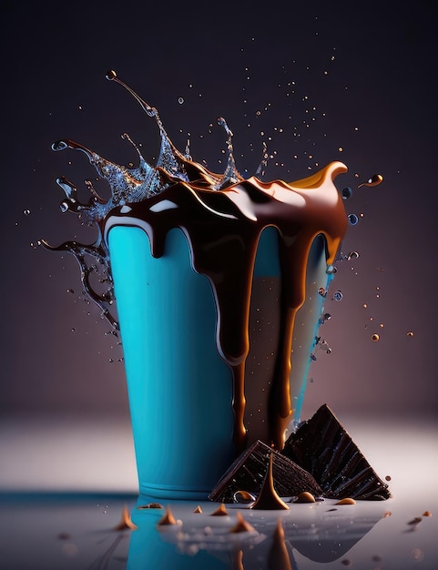 Milchshake mit Kakao- und Schokoladenspritzern Generative AI