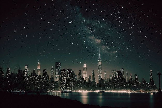 Milchstraße Nachtlichter von Wolkenkratzern in Midtown Manhattan Ai generativ