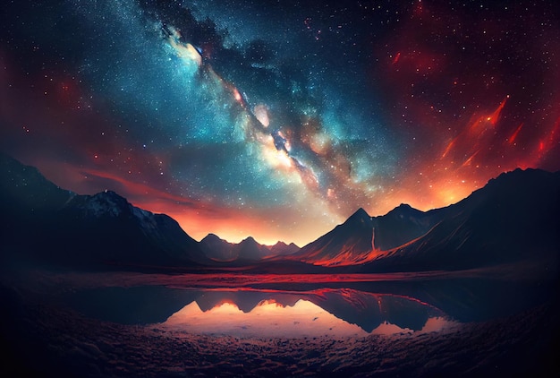 Milchstraßenlandschaft mit Sternenhimmel im Hintergrund Digitale Kunstillustration Astrologie und Reisekonzept Generative KI