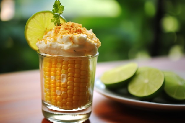 Milho em uma xícara Elote en Vaso Aperitivo mexicano