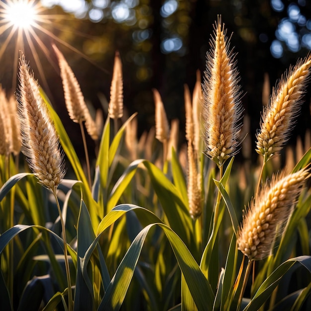 Milho inteiro caules planta de grãos crus em campo agrícola