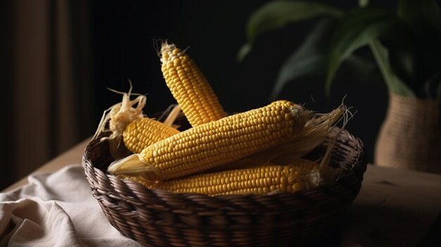 Milho na cob em uma cesta