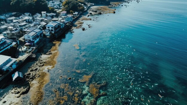 Foto milhões de peixes mortos resultaram da libertação de água contaminada nuclear