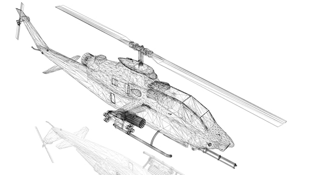 Militärhubschrauber 3D-Modell Körperstruktur, Drahtmodell