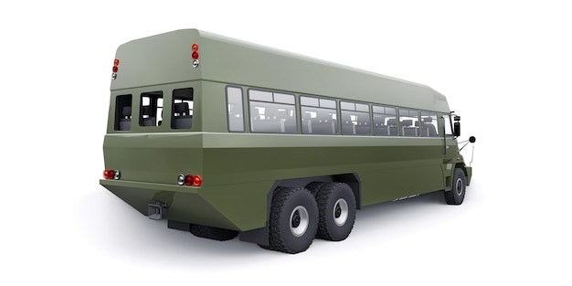 Militärischer Armeebus für den Transport von Infanterie. 3D-Darstellung.