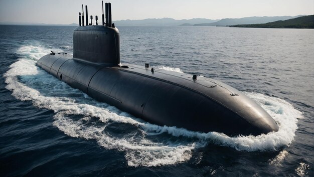 Militärisches modernes neues U-Boot mit Marinefarbe, das unter Wasser taucht