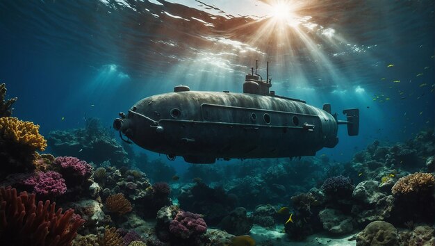 Militärisches modernes neues U-Boot mit Marinefarbe, das unter Wasser taucht