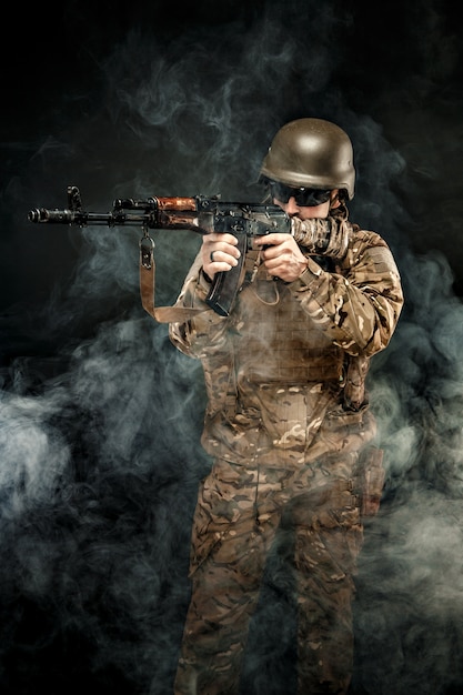 Foto militar, apontar, fumaça