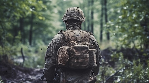 Foto militares en equipamiento desde atrás ia generativa