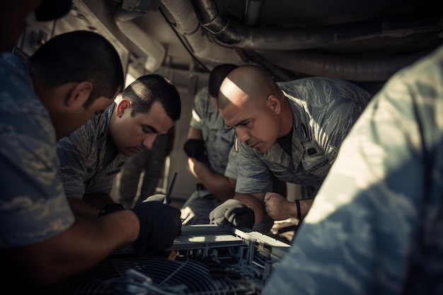 Foto los militares trabajan en equipo en el sistema hvac