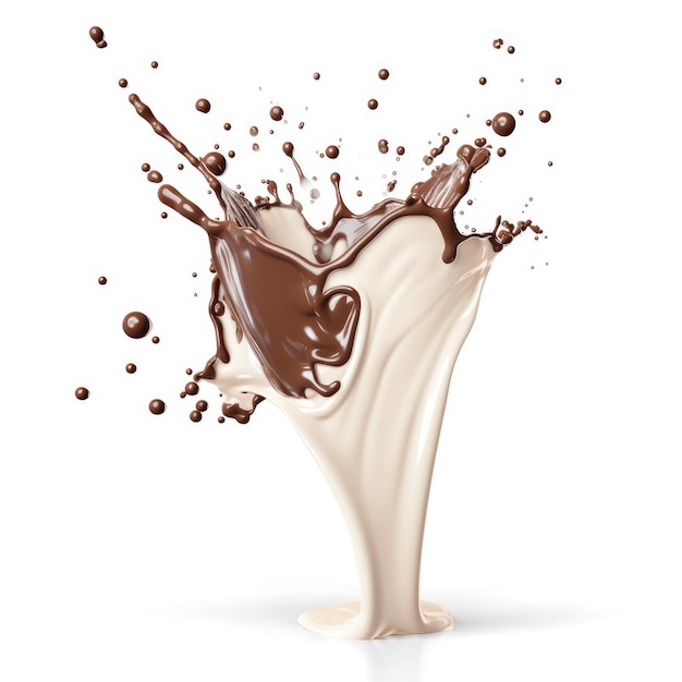 Foto milk a7 chocolate splash se mezcla y vuela en un espacio vacío blanco