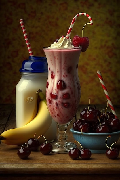 Milk-shake com cerejas e banana