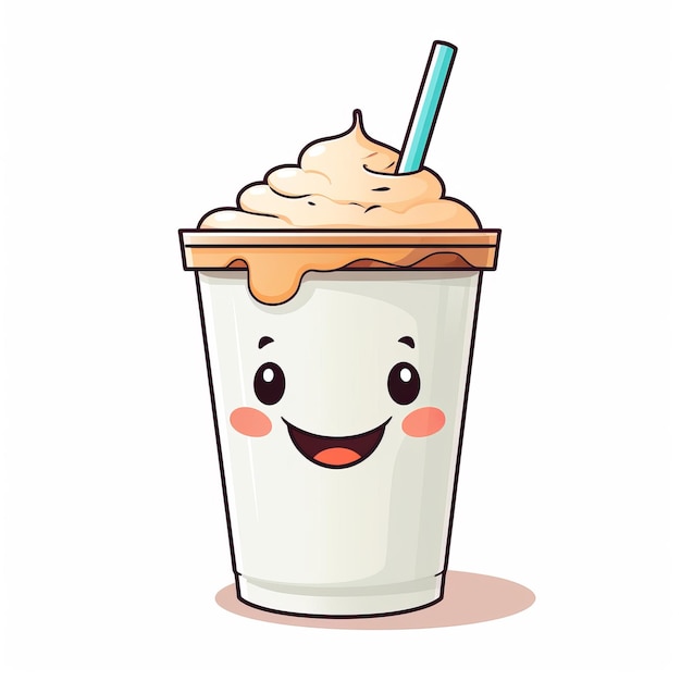Milk-shake com um canudo e um desenho animado sorridente gerado por IA