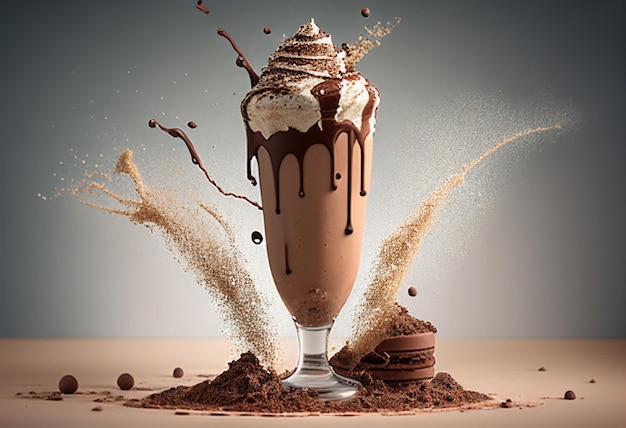 Milk-shake de chocolate delicioso fica em um café aconchegante na mesa gerada por ai