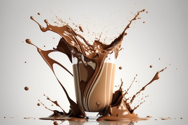 Milk-shake de chocolate espirrando para fora do vidro Generative AI