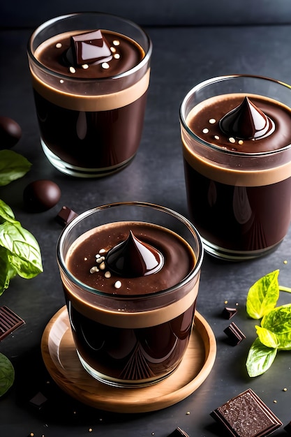 Milk-shake de chocolate gelado em fundo escuro