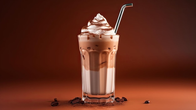 Milk-shake de chocolate no fundo gradiente da moda Generative AI