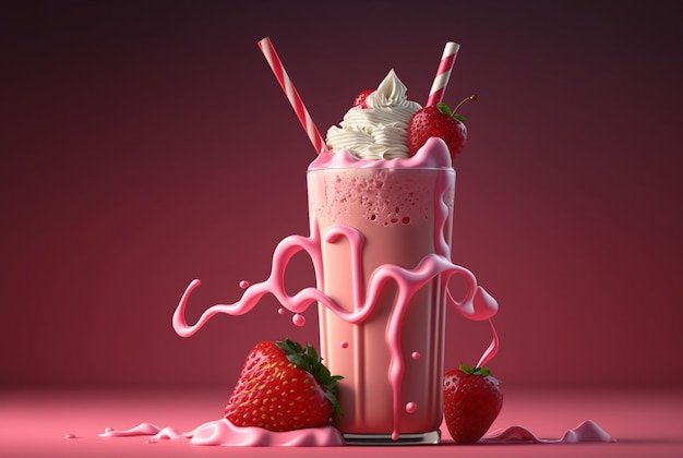 Milk-shake de morango com pano de fundo pastel generativo ai