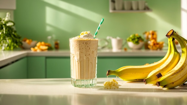 Milk-shake e banana no fundo da cozinha