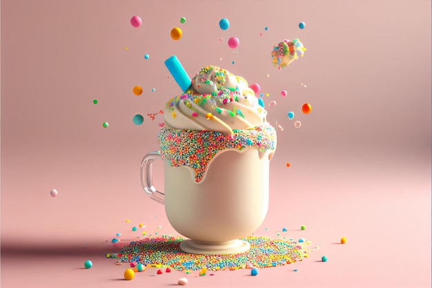 Milk-shake indulgente de alto ângulo com arco-íris polvilhado obra de arte gerada por Ai