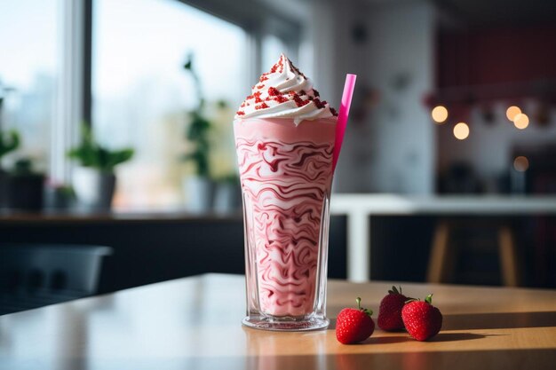 Foto milkshake caseiro com geleia de framboesa swirl bebida em copo milkshake fotografia