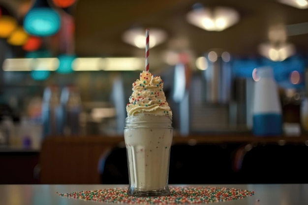 Milkshake cremoso na mesa do café