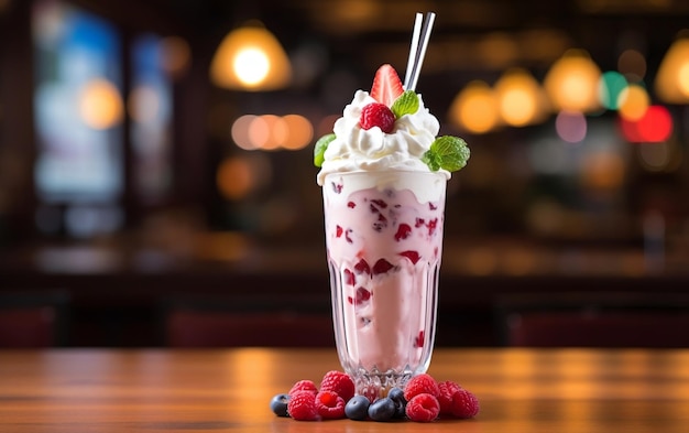 Foto milkshake de bagas com creme inteligência artificial generativa