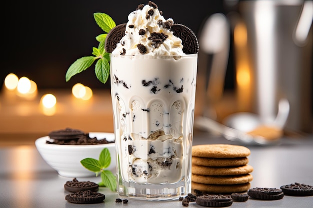 Foto milkshake de baunilha com oreo irresistível ia generativo