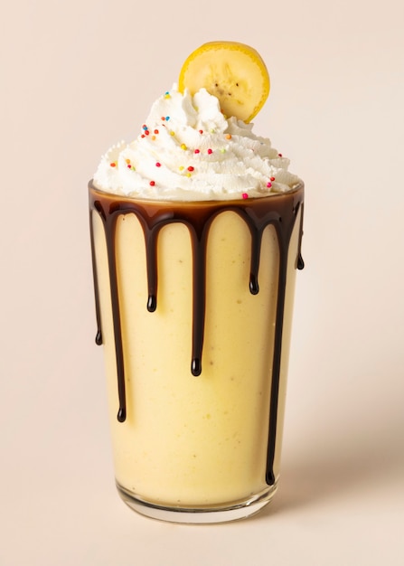 Milkshake de chocolate e banana com chantilly