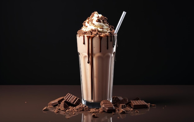 Milkshake de chocolate numa tela branca pura