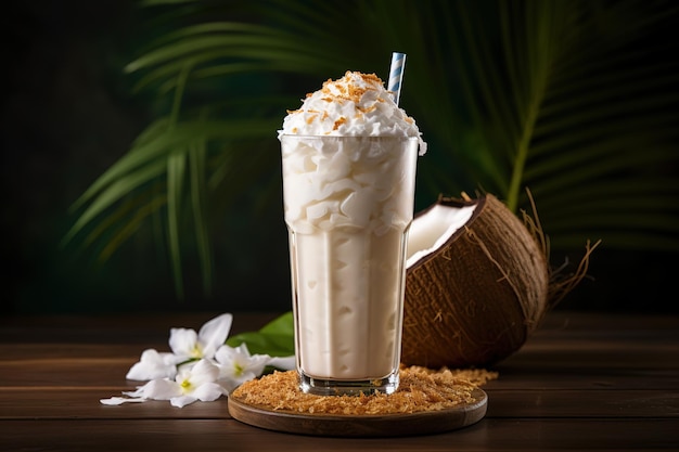 Milkshake de coco com nata batida
