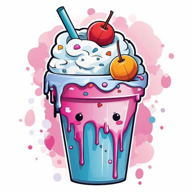 Foto milkshake de sorvete de desenho animado com cereja no topo