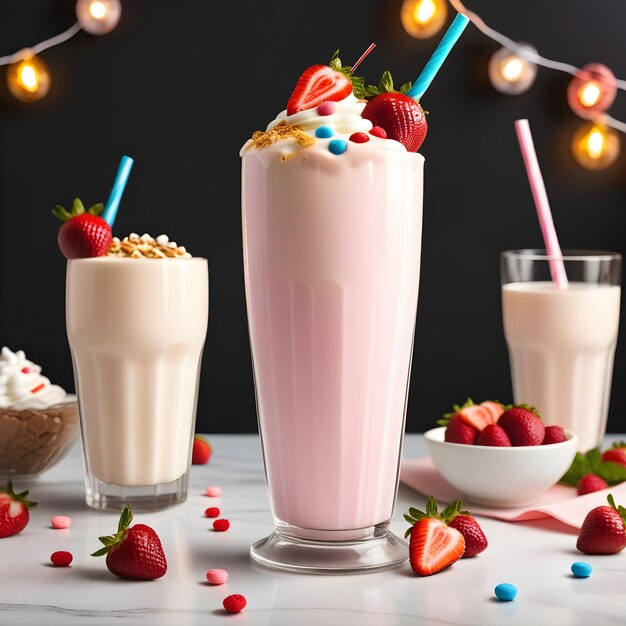 Milkshake decorado bem na mesa