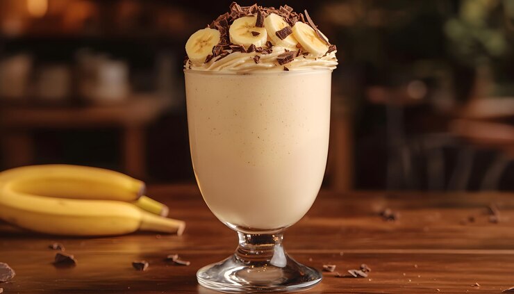 Milkshake de plátano y chocolate en un vaso