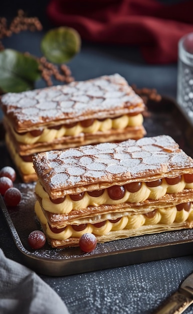 Foto mille feuille mit champagnercreme ki generiert ki generativ