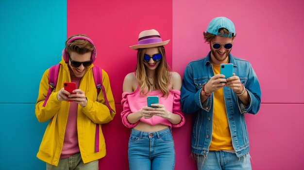 Foto millennials usando os mais recentes gadgets e tecnologia vestível geração experiente em tecnologia