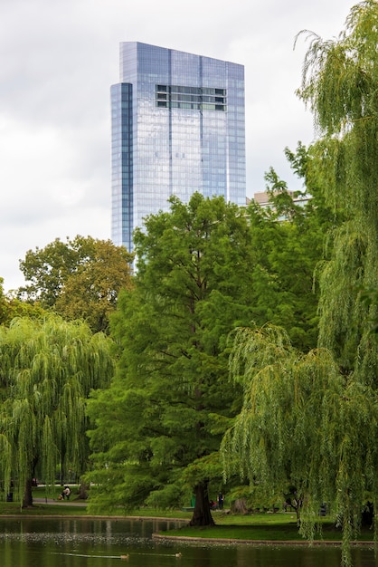 Foto millennium tower glass moderno edificio en boston con árboles del parque