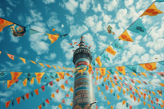 Minarete Adornado Hermosas Bendiciones De Ramadán